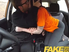 Petite American student learns the ropes of fake taxi driving and gets a messy surprise