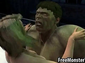 Foxy cartoon babe receives intense anal from the Hulk in 3D